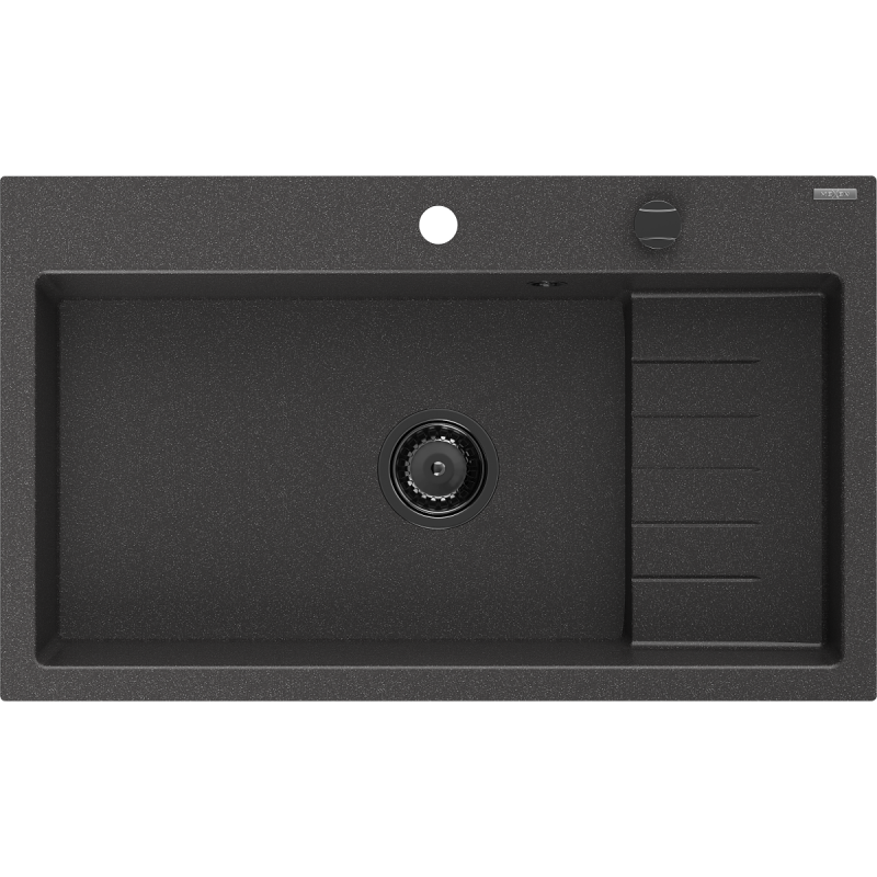 Mexen Omar zlewozmywak granitowy 1-komorowy 800 x 480 mm, czarny nakrapiany, syfon czarny - 6520801005-76-B