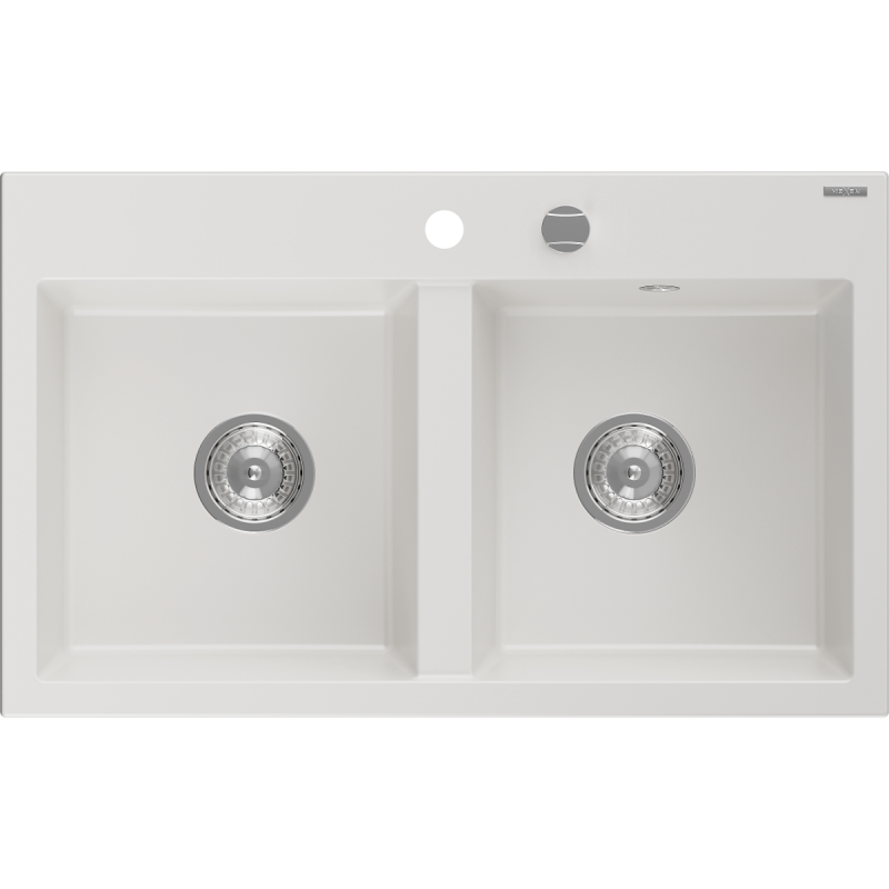 Mexen Hektor zlewozmywak granitowy 2-komorowy 800 x 480 mm, biały, syfon chrom - 6521802000-20