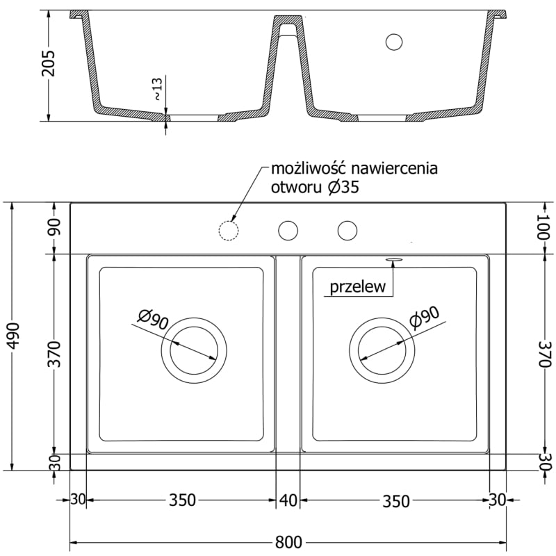 Mexen Hektor zlewozmywak granitowy 2-komorowy 800 x 480 mm, beżowy, syfon chrom - 6521802000-69