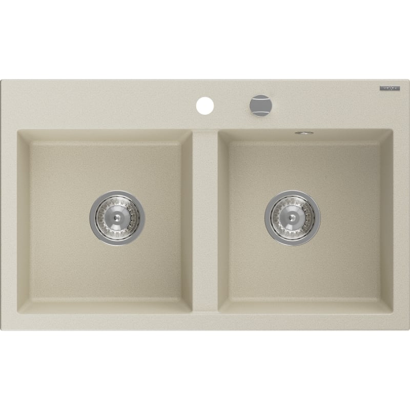 Mexen Hektor zlewozmywak granitowy 2-komorowy 800 x 480 mm, beżowy, syfon chrom - 6521802000-69