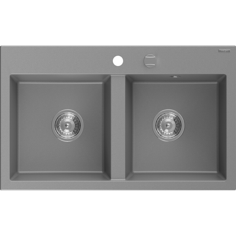 Mexen Hektor zlewozmywak granitowy 2-komorowy 800 x 480 mm, szary, syfon chrom - 6521802000-71