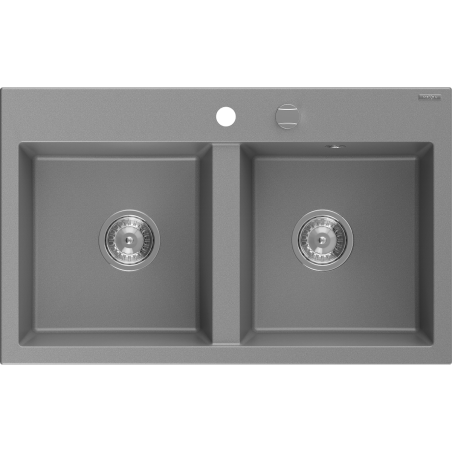 Mexen Hektor zlewozmywak granitowy 2-komorowy 800 x 480 mm, szary, syfon chrom - 6521802000-71
