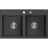 Mexen Hektor zlewozmywak granitowy 2-komorowy 800 x 480 mm, czarny nakrapiany, syfon chrom - 6521802000-76