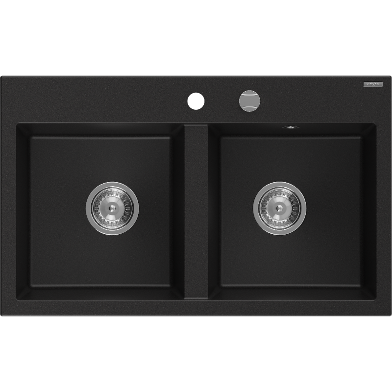 Mexen Hektor zlewozmywak granitowy 2-komorowy 800 x 480 mm, czarny, syfon chrom - 6521802000-77