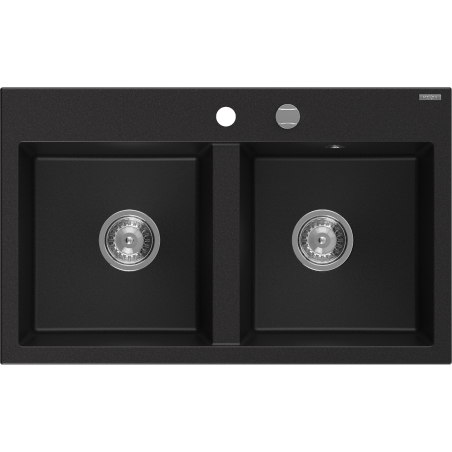Mexen Hektor zlewozmywak granitowy 2-komorowy 800 x 480 mm, czarny, syfon chrom - 6521802000-77