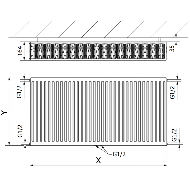 Mexen CC33 grzejnik płytowy 300 x 1100 mm, podłączenie dolne środkowe, 1468 W, biały - W6C33-030-110-00