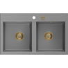 Mexen Hektor zlewozmywak granitowy 2-komorowy 800 x 480 mm, szary, syfon złoty - 6521802000-71-G