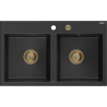 Mexen Hektor zlewozmywak granitowy 2-komorowy 800 x 480 mm, czarny/srebrny metalik, syfon złoty - 6521802000-73-G