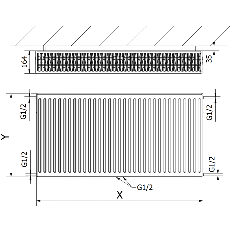 Mexen CC33 grzejnik płytowy 900 x 2000 mm, podłączenie dolne środkowe, 6364 W, biały - W6C33-090-200-00