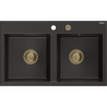 Mexen Hektor zlewozmywak granitowy 2-komorowy 800 x 480 mm, czarny/złoty metalik, syfon złoty - 6521802000-75-G