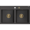 Mexen Hektor zlewozmywak granitowy 2-komorowy 800 x 480 mm, czarny nakrapiany, syfon złoty - 6521802000-76-G