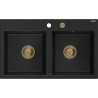 Mexen Hektor zlewozmywak granitowy 2-komorowy 800 x 480 mm, czarny, syfon złoty - 6521802000-77-G