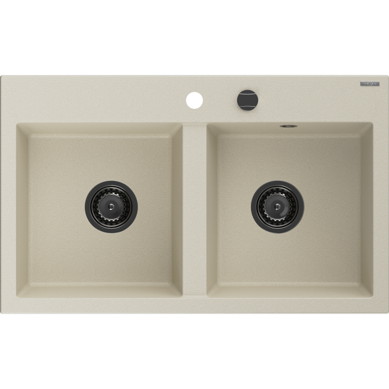 Mexen Hektor zlewozmywak granitowy 2-komorowy 800 x 480 mm, beżowy, syfon czarny - 6521802000-69-B