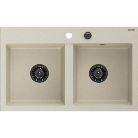 Mexen Hektor zlewozmywak granitowy 2-komorowy 800 x 480 mm, beżowy, syfon czarny - 6521802000-69-B
