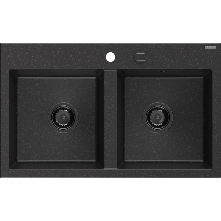 Mexen Hektor zlewozmywak granitowy 2-komorowy 800 x 480 mm, czarny/srebrny metalik, syfon czarny - 6521802000-73-B
