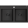 Mexen Hektor zlewozmywak granitowy 2-komorowy 800 x 480 mm, czarny/srebrny metalik, syfon czarny - 6521802000-73-B