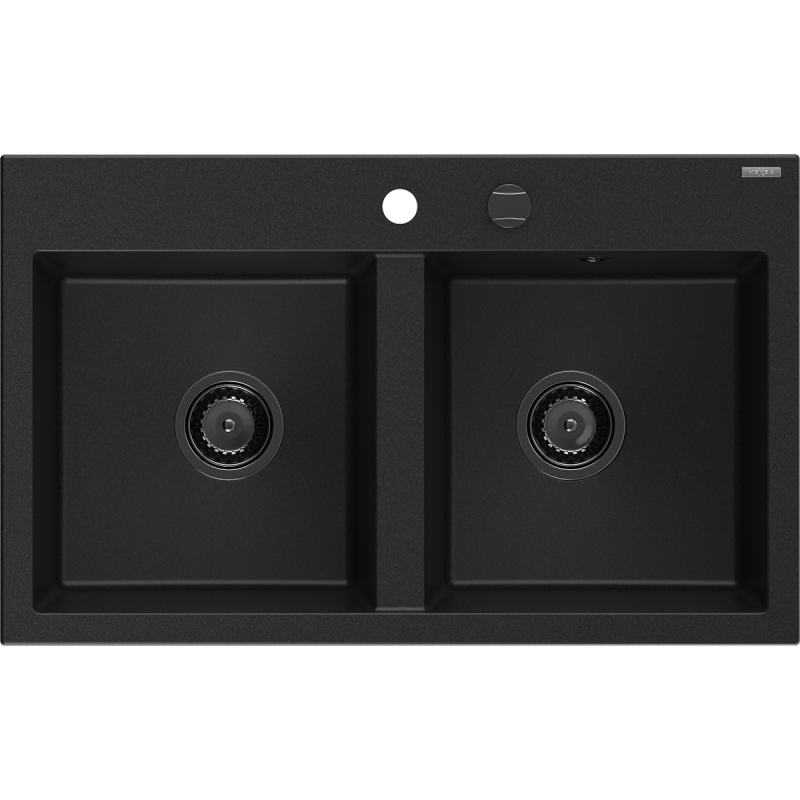 Mexen Hektor zlewozmywak granitowy 2-komorowy 800 x 480 mm, czarny, syfon czarny - 6521802000-77-B