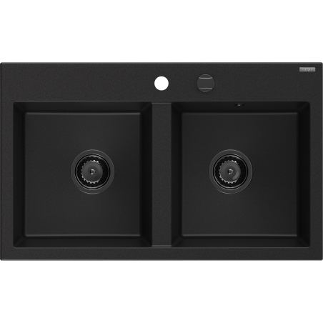 Mexen Hektor zlewozmywak granitowy 2-komorowy 800 x 480 mm, czarny, syfon czarny - 6521802000-77-B