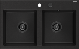 Mexen Hektor zlewozmywak granitowy 2-komorowy 800 x 480 mm, czarny, syfon czarny - 6521802000-77-B