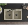 Mexen Hektor zlewozmywak granitowy 2-komorowy 800 x 480 mm, beżowy, syfon czarny - 6521802000-69-B