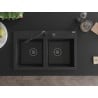 Mexen Hektor zlewozmywak granitowy 2-komorowy 800 x 480 mm, czarny/srebrny metalik, syfon czarny - 6521802000-73-B