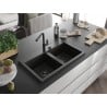 Mexen Hektor zlewozmywak granitowy 2-komorowy 800 x 480 mm, czarny/złoty metalik, syfon czarny - 6521802000-75-B