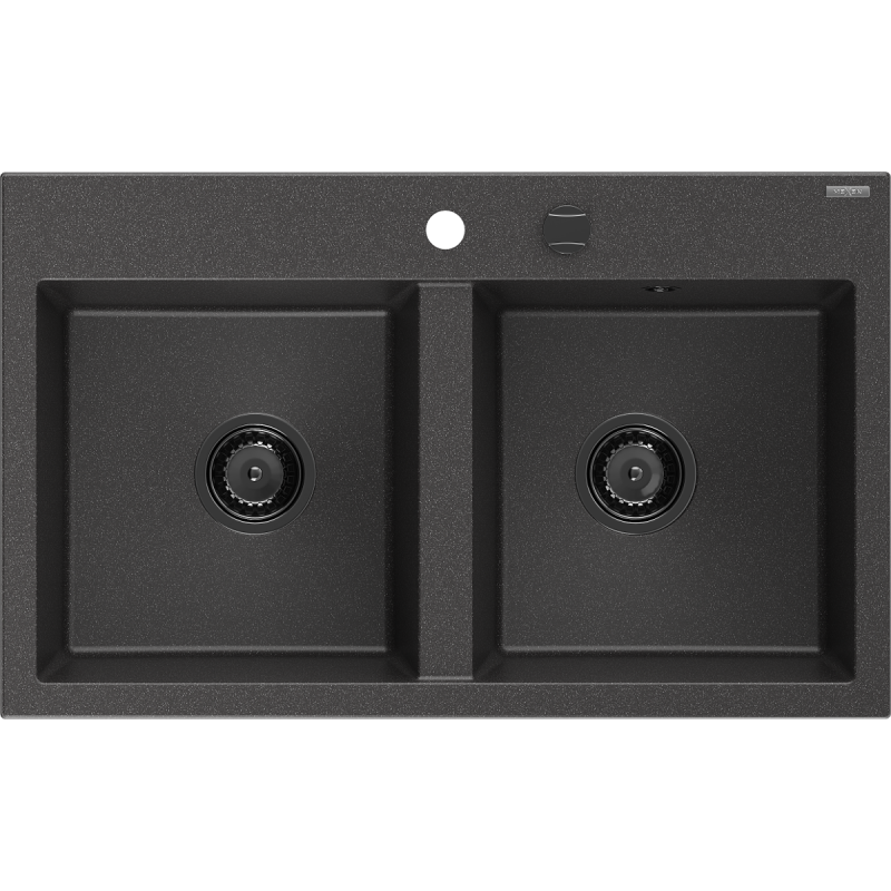 Mexen Hektor zlewozmywak granitowy 2-komorowy 800 x 480 mm, czarny nakrapiany, syfon czarny - 6521802000-76-B