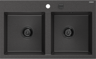 Mexen Hektor zlewozmywak granitowy 2-komorowy 800 x 480 mm, czarny nakrapiany, syfon czarny - 6521802000-76-B