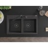 Mexen Hektor zlewozmywak granitowy 2-komorowy 800 x 480 mm, czarny nakrapiany, syfon czarny - 6521802000-76-B