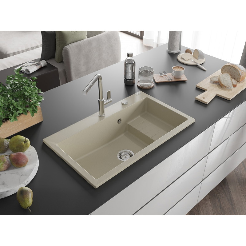 Mexen Omar zlewozmywak granitowy 1-komorowy 800 x 480 mm, beżowy, syfon chrom - 6520801005-69