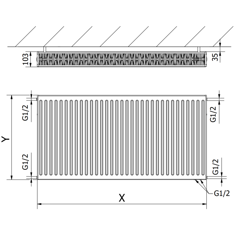 Mexen CV22 grzejnik płytowy 600 x 2800 mm, podłączenie dolne, 4628 W, czarny - W622-060-280-70