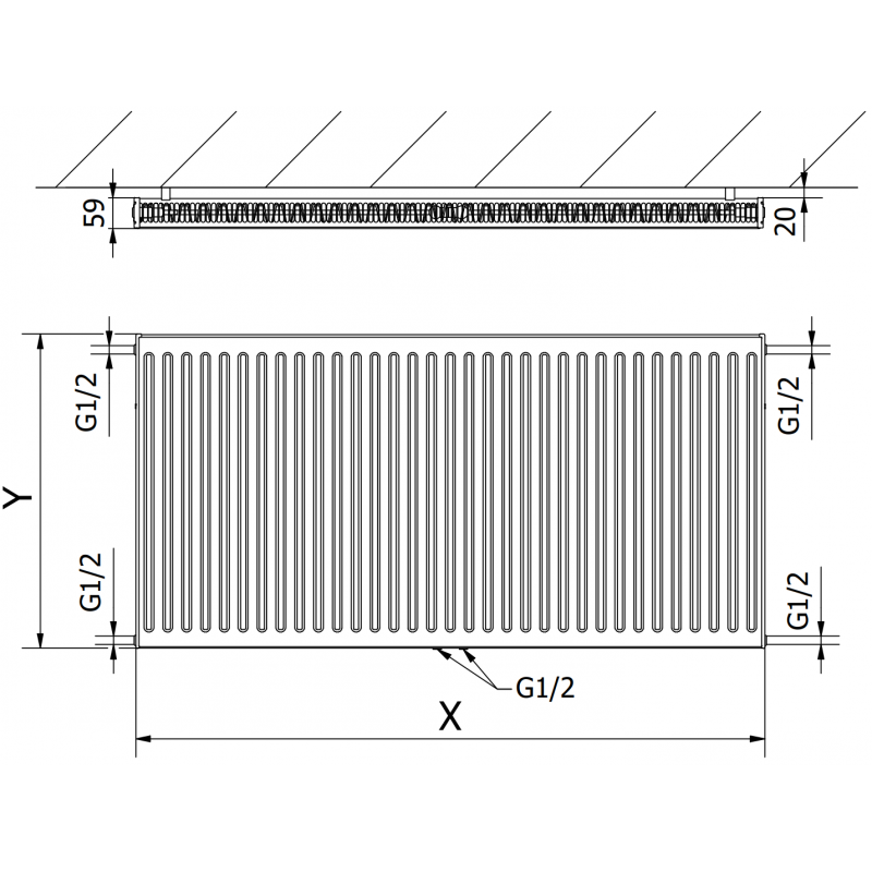 Mexen CC11 grzejnik płytowy 300 x 1600 mm, podłączenie dolne środkowe, 782 W, antracyt - W6C11-030-160-66