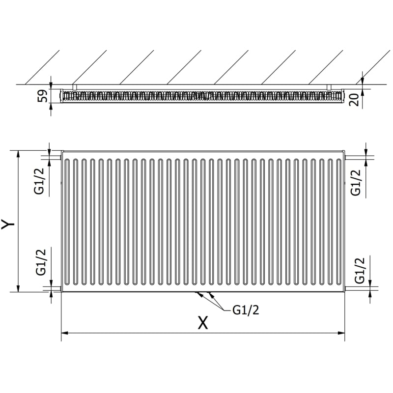 Mexen CC11 grzejnik płytowy 500 x 1600 mm, podłączenie dolne środkowe, 1274 W, antracyt - W6C11-050-160-66