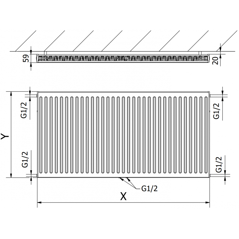 Mexen CC11 grzejnik płytowy 900 x 900 mm, podłączenie dolne środkowe, 1146 W, antracyt - W6C11-090-090-66