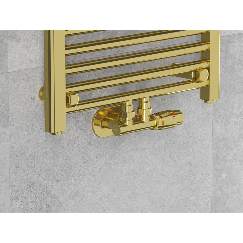 Mexen G00 zestaw termostatyczny kątowy, Duplex, DN50, złoty - W907-900-50