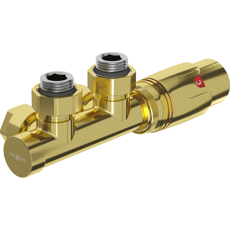 Mexen G00 zestaw termostatyczny kątowy, Duplex, DN50, złoty - W907-900-50