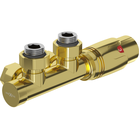 Mexen G00 zestaw termostatyczny kątowy, Duplex, DN50, złoty - W907-900-50