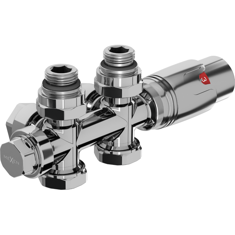 Mexen G00 zestaw termostatyczny kątowy/prosty, Duplex, DN50, chrom - W908-900-01