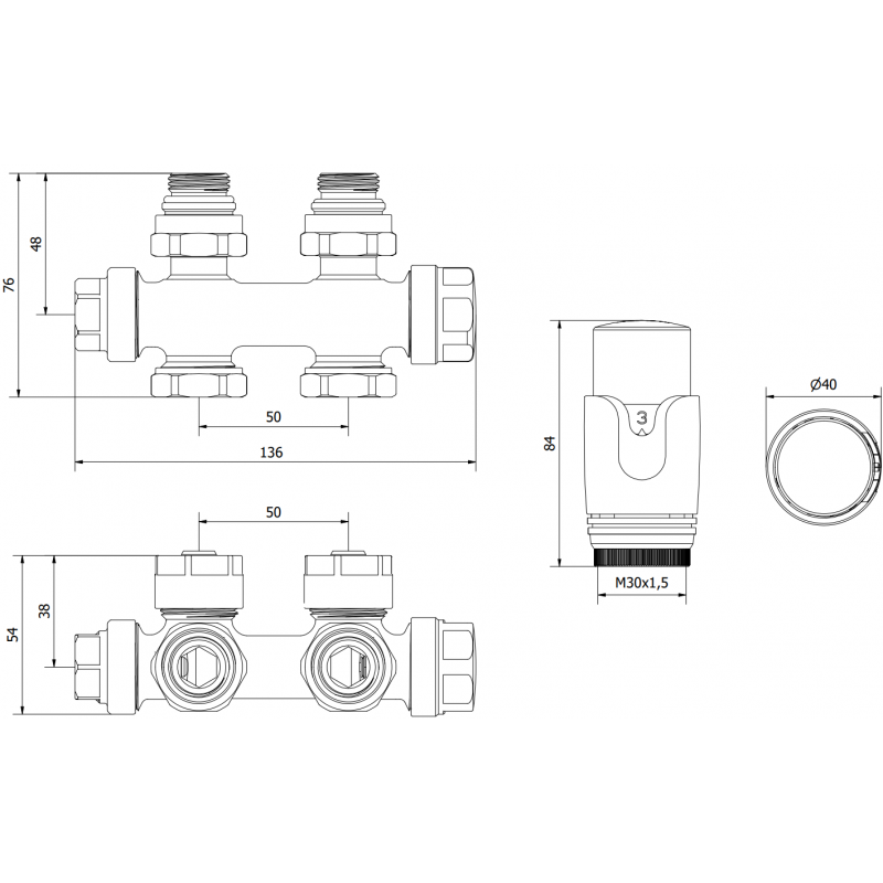 Mexen G00 zestaw termostatyczny kątowy/prosty, Duplex, DN50, chrom - W908-900-01