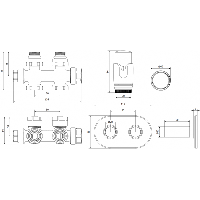 Mexen G00 zestaw termostatyczny kątowy/prosty z maskownicą R, Duplex, DN50, chrom - W908-900-905-01