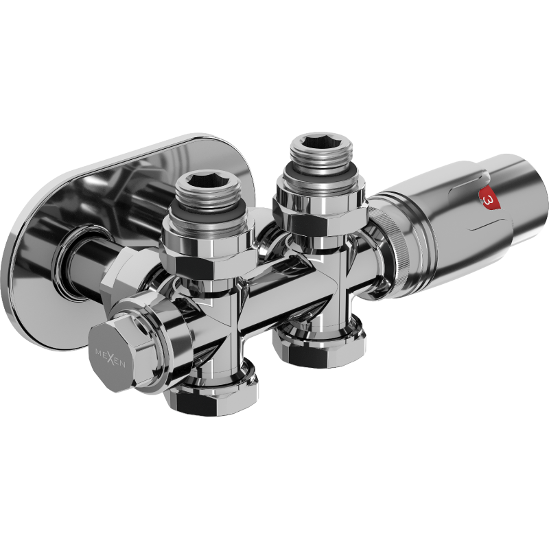 Mexen G00 zestaw termostatyczny kątowy/prosty z maskownicą R, Duplex, DN50, chrom - W908-900-905-01
