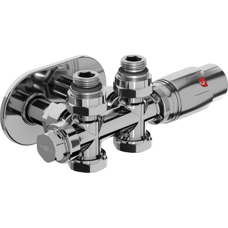 Mexen G00 zestaw termostatyczny kątowy/prosty z maskownicą R, Duplex, DN50, chrom - W908-900-905-01