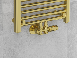 Mexen G00 zestaw termostatyczny kątowy/prosty z maskownicą R, Duplex, DN50, złoty - W908-900-905-50