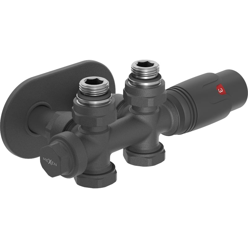 Mexen G00 zestaw termostatyczny kątowy/prosty z maskownicą R, Duplex, DN50, antracyt - W908-900-905-66