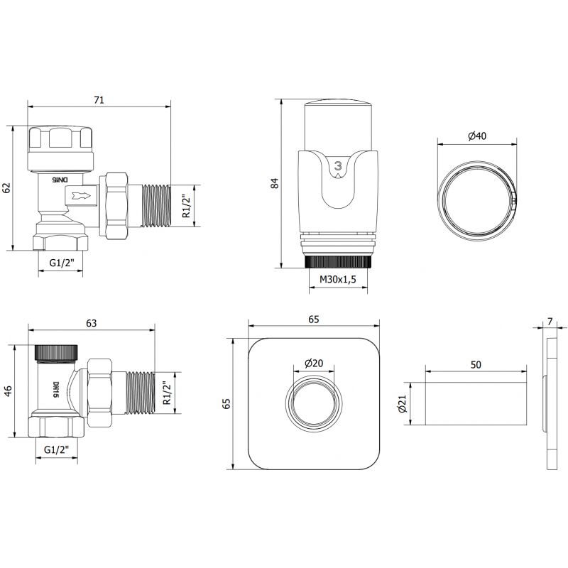 Mexen G00 zestaw termostatyczny kątowy z maskownicą S, złoty - W901-900-909-50