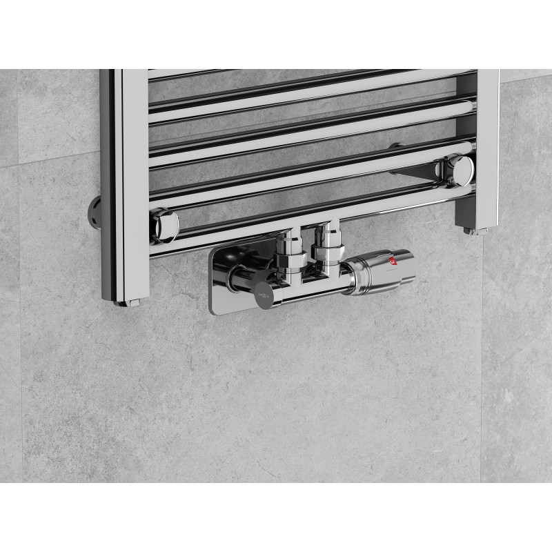 Mexen G00 zestaw termostatyczny kątowy z maskownicą S, Duplex, DN50, chrom - W907-900-910-01