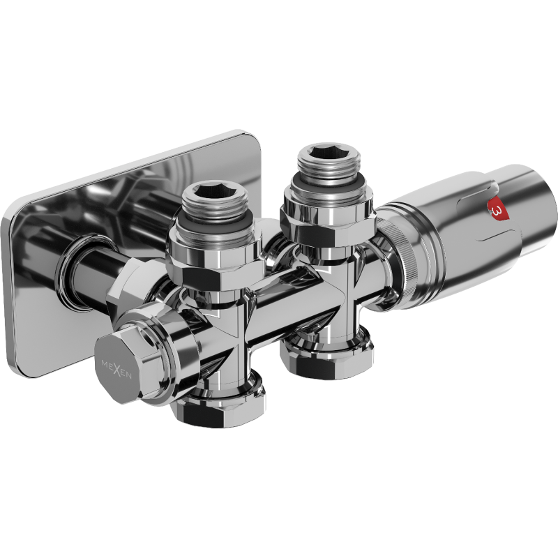 Mexen G00 zestaw termostatyczny kątowy/prosty z maskownicą S, Duplex, DN50, chrom - W908-900-910-01