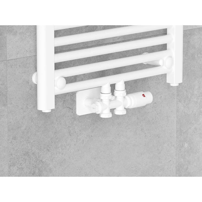 Mexen G00 zestaw termostatyczny kątowy/prosty z maskownicą S, Duplex, DN50, biały - W908-900-910-20