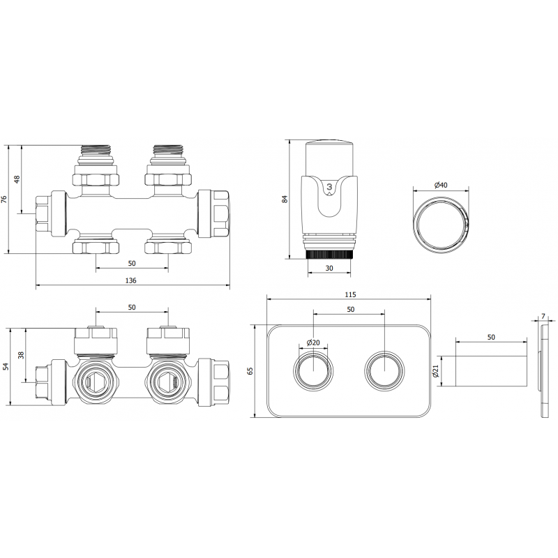 Mexen G00 zestaw termostatyczny kątowy/prosty z maskownicą S, Duplex, DN50, złoty - W908-900-910-50