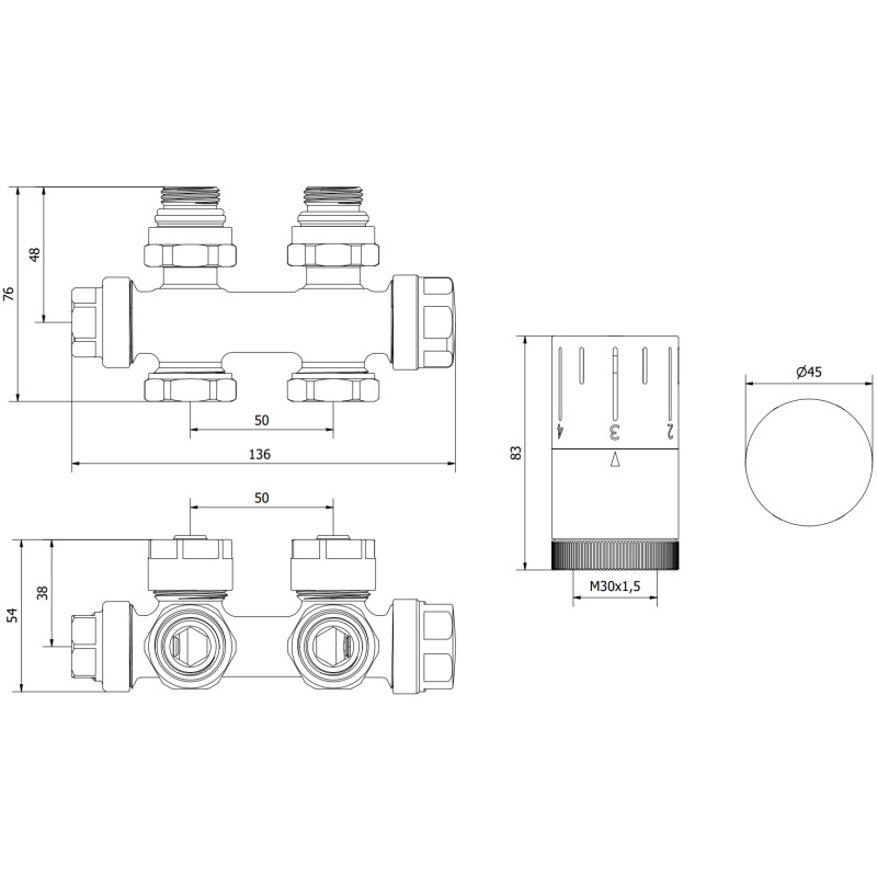 Mexen G05 zestaw termostatyczny kątowy/prosty, Duplex, DN50, chrom - W908-958-01
